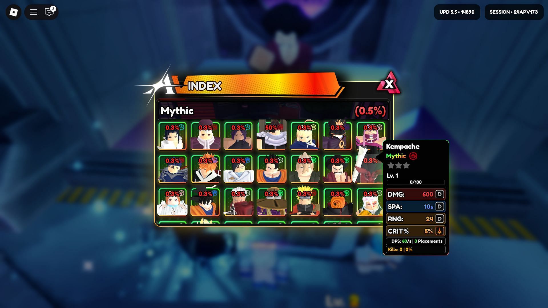 Kempache in the Mythic Summon pool (Image via Roblox)